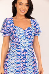 Aztec Blue & Pink Print Sweetheart Dress