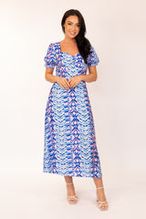 Aztec Blue & Pink Print Sweetheart Dress