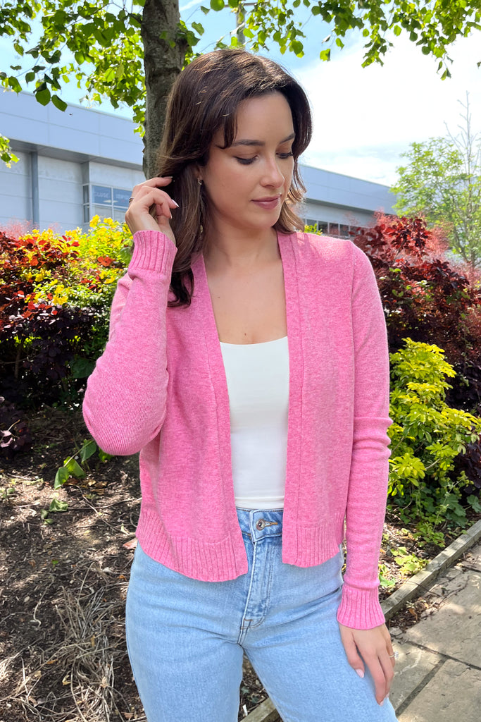 Viril Short Pink Sangria Knit Cardigan