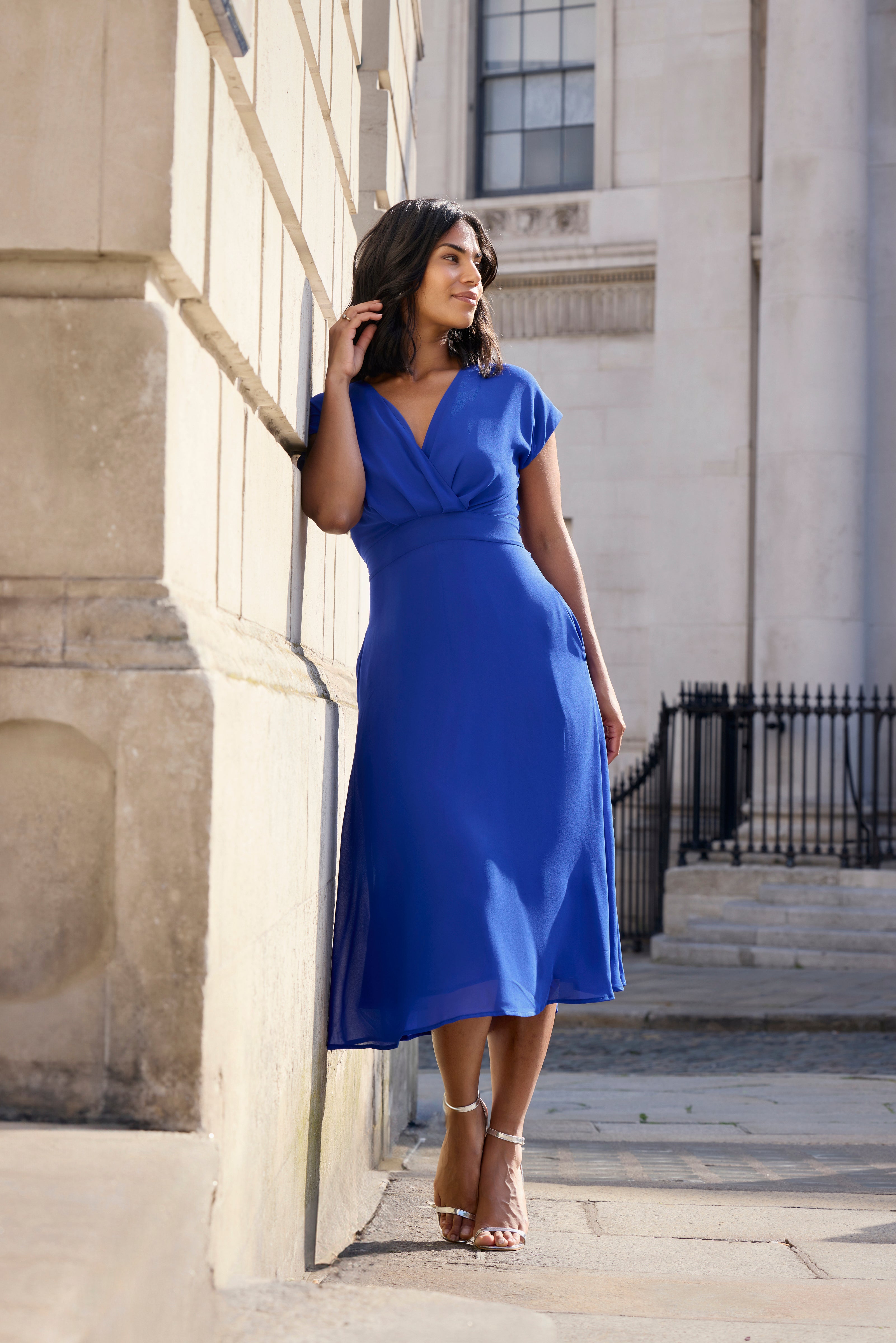 Bright blue midi dress fashion