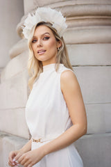 Naomi White Belted Short High Neck Dress