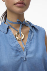 Harper Collared Sleeveless Medium Blue Denim Top