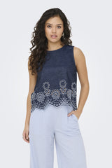 Margot Medium Blue Denim Embroidered Top