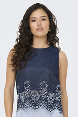 Margot Medium Blue Denim Embroidered Top