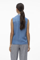 Harper Collared Sleeveless Medium Blue Denim Top