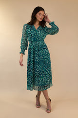Brielle Green Print Midi Dress