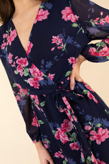 Ruby Navy & Pink Floral Chiffon Dress