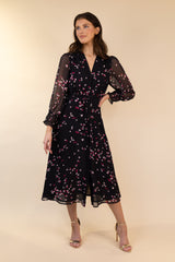 Megan Chiffon Pink Fan Print Dress