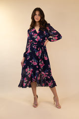Ruby Navy & Pink Floral Chiffon Dress