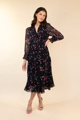 Megan Chiffon Pink Fan Print Dress