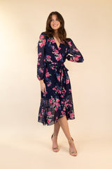 Ruby Navy & Pink Floral Chiffon Dress