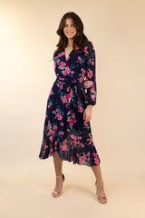 Ruby Navy & Pink Floral Chiffon Dress