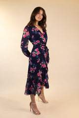 Ruby Navy & Pink Floral Chiffon Dress