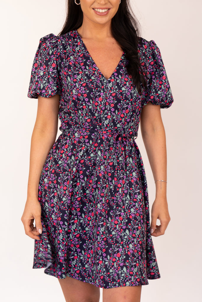 Michelle Navy & Pink Floral Ditsy Print Dress