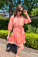 Praya Orange V-Neck Printed Dress