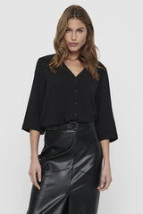 Lion Black Button Front Top