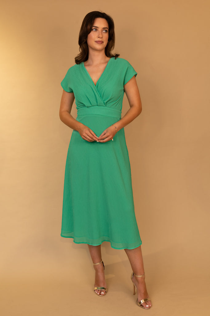 Green Willow Cap Sleeve Midi Dress