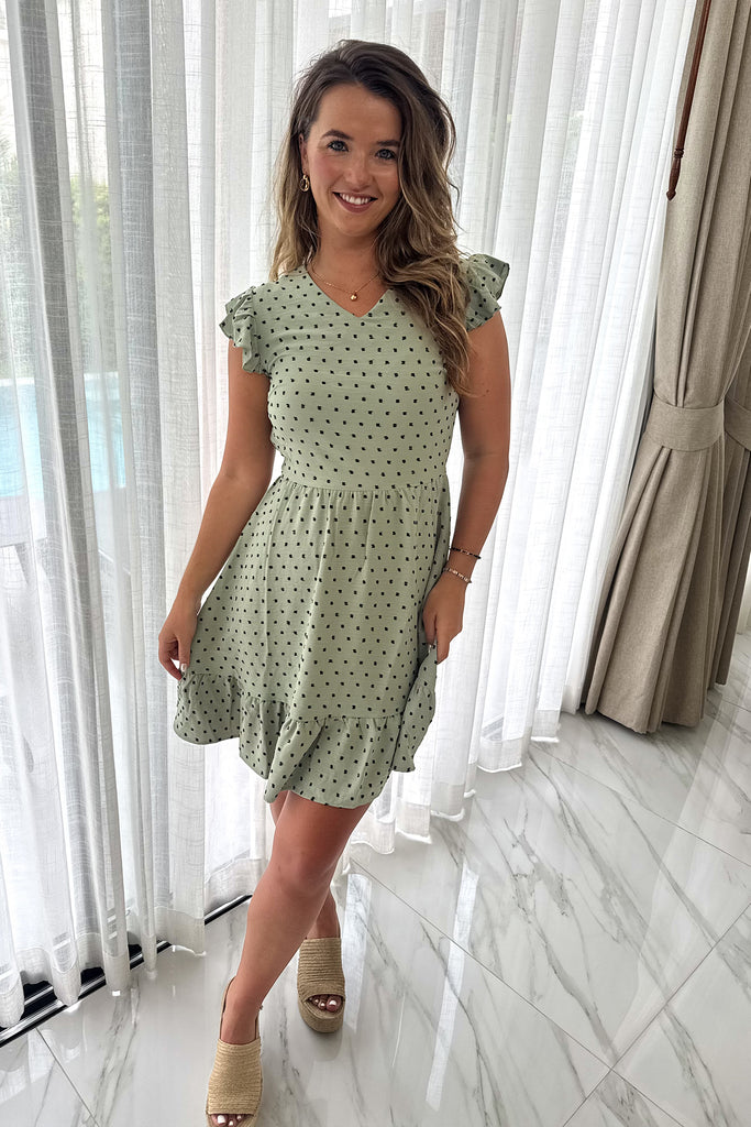 Neya Short Green Black Polka Dot Dress