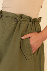 Pamala Long Olive Green Utility Skirt