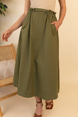 Pamala Long Olive Green Utility Skirt