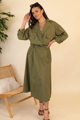 Pamala Long Olive Green Utility Skirt