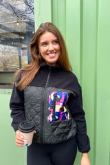 Lindsey Black Graphic Pocket Fleece Jacket