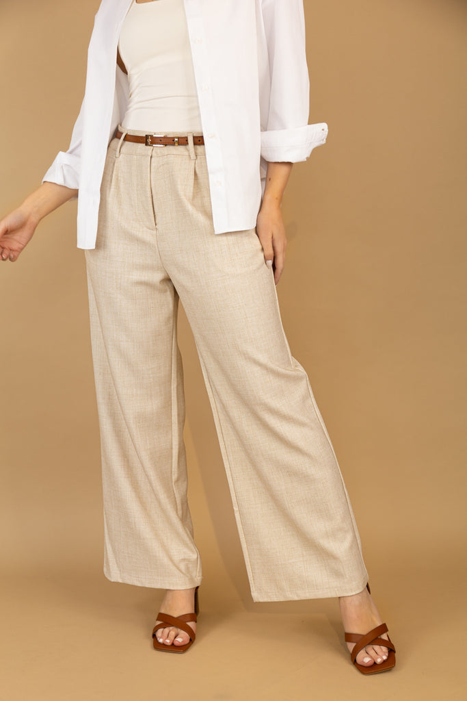 Karen Beige Belted Trousers