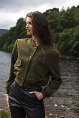 Sienna Cropped Khaki Bomber Jacket