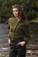 Sienna Cropped Khaki Bomber Jacket