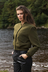 Sienna Cropped Khaki Bomber Jacket