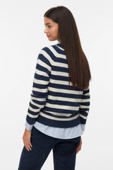 Navy & Birch Stripe Doffy O-Neck Knit