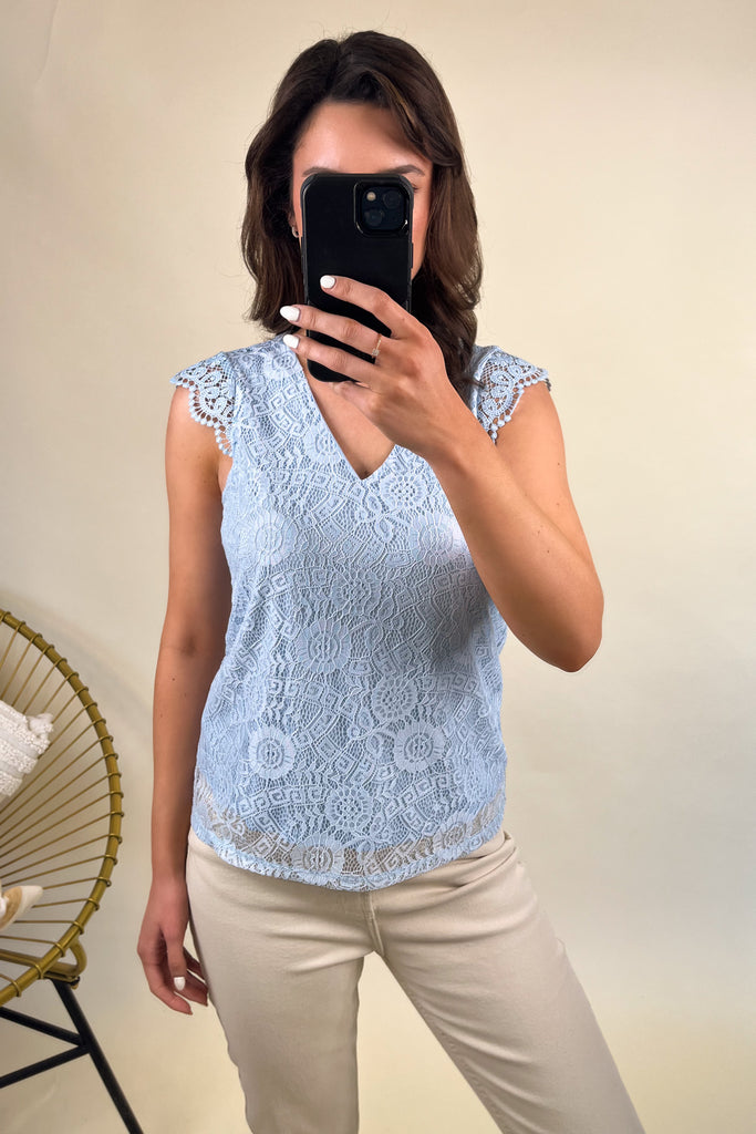 Colline V-Neck Blue Lace Top