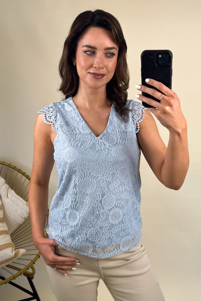 Colline V-Neck Blue Lace Top