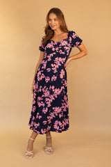 Taylor Navy & Pink Print Dress