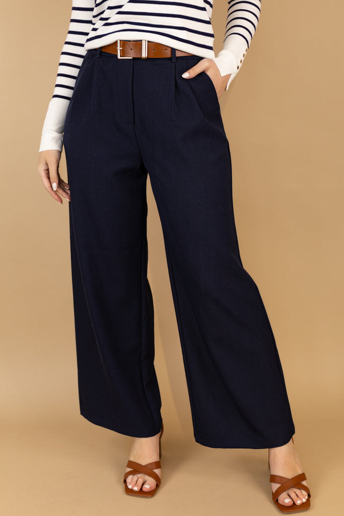 Karen Navy Belted Trousers