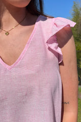 Janie Pink Bonbon Frill Sleeve Top