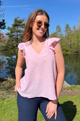 Janie Pink Bonbon Frill Sleeve Top