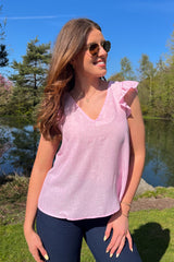 Janie Pink Bonbon Frill Sleeve Top