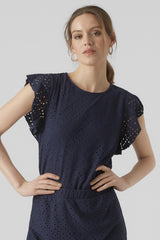 Tassa Navy O-Neck Frill Sleeve Top