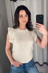 Lova Beige Frill Sleeve Crop Knit