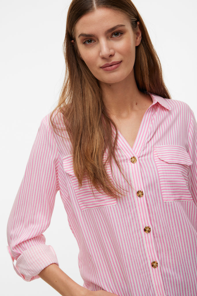 Bumpy Pink Cosmos & White Stripe Shirt
