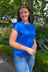 Blue Satin Relaxed Top