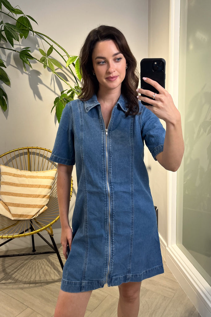 Rose Medium Blue Denim Short Sleeve Dress