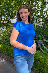 Blue Satin Relaxed Top