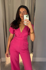 Pink V-Neck Jumpsuit