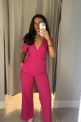 Pink V-Neck Jumpsuit