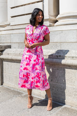 Talia Pink Marble Print Midi Dress