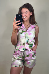 Liana Floral Print Sheen Waistcoat