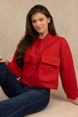 Red Cropped Bomber Jacket