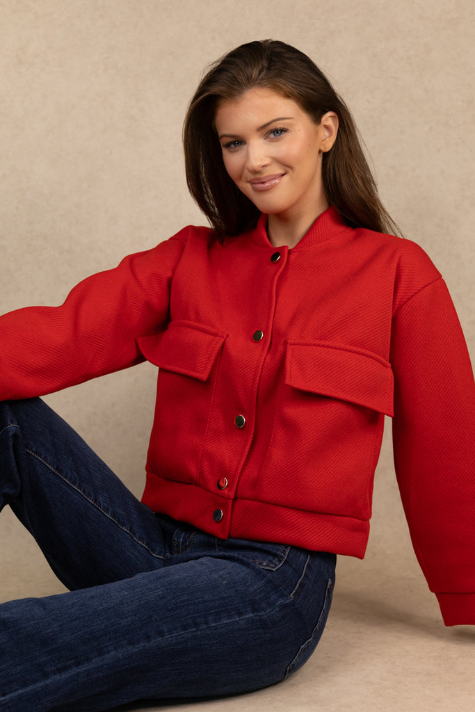Red Cropped Bomber Jacket